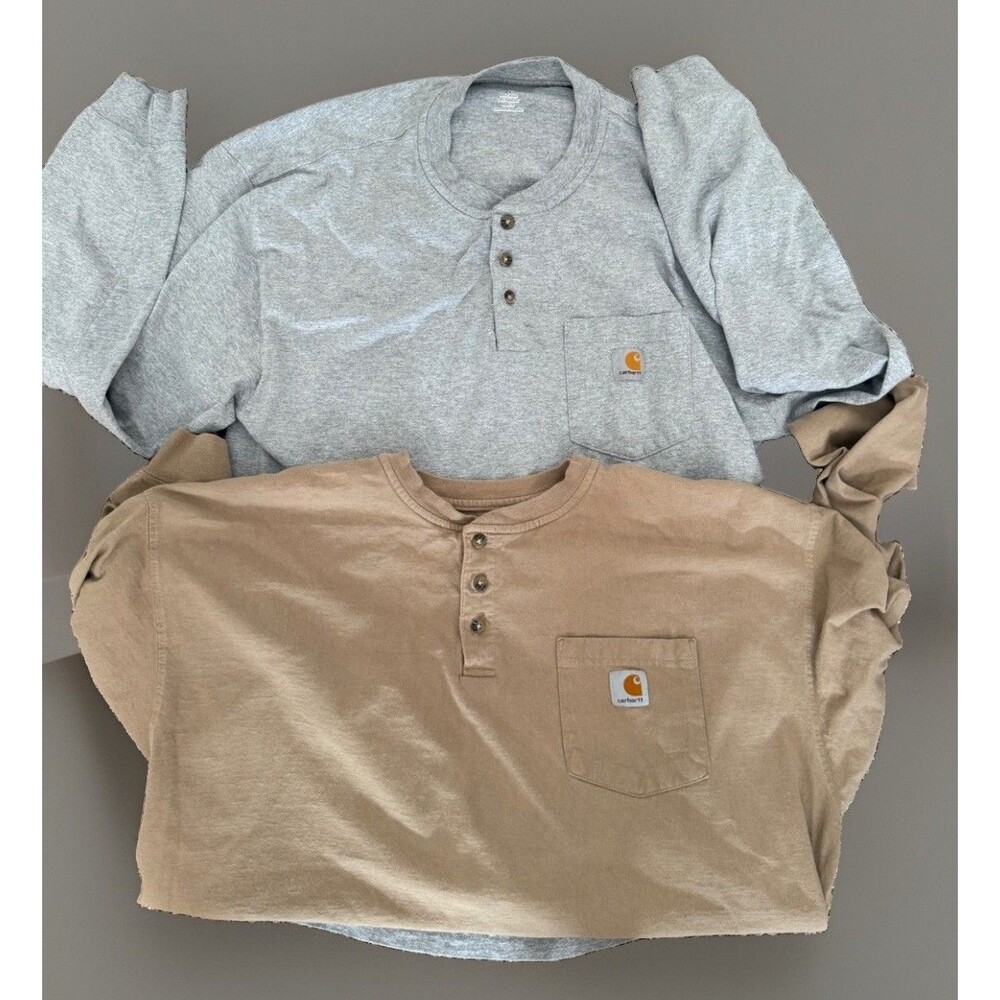 Lot Of Two Carhartt Size XL Long Sleeve Heavyweight Henley Tshirt